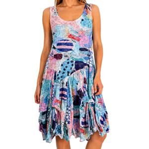 Shana Sz Small Wearable Art Pink Blue Tropical Beach Summer Tank Dress Artsy